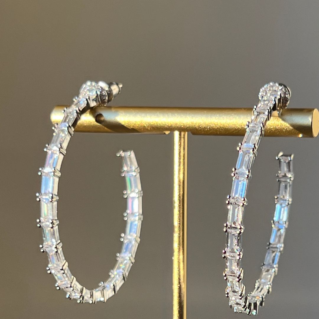 14k White Sapphire Hoops