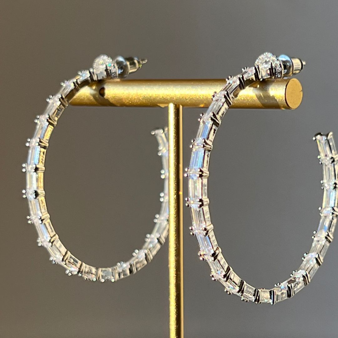 14k White Sapphire Hoops