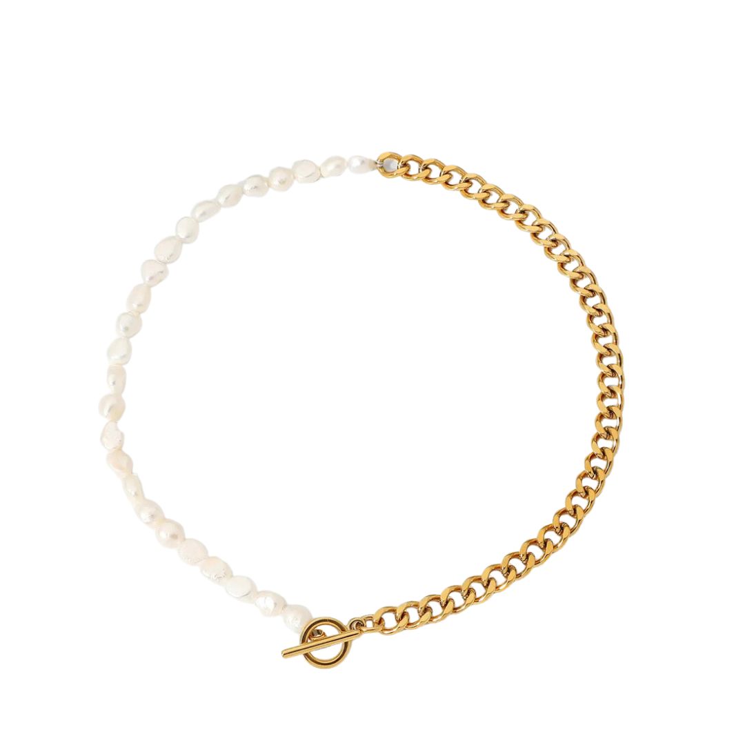 Pearl Chain Half & Cuban Necklace
