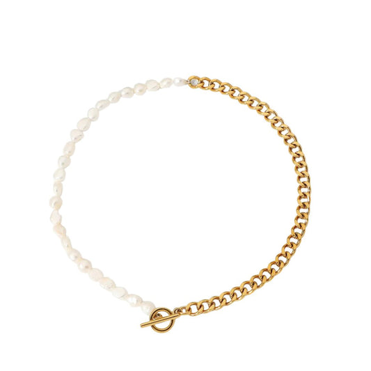 Pearl Chain Half & Cuban Necklace