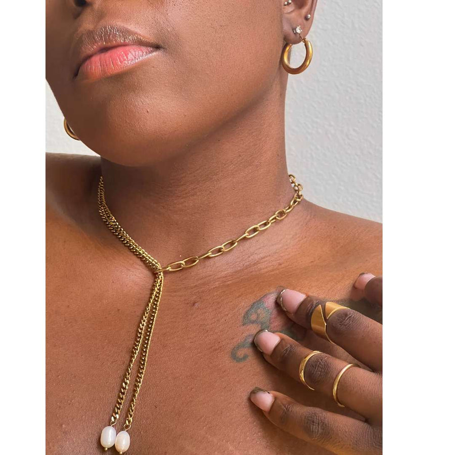 14k Gold Adjustable Pearl Necklace