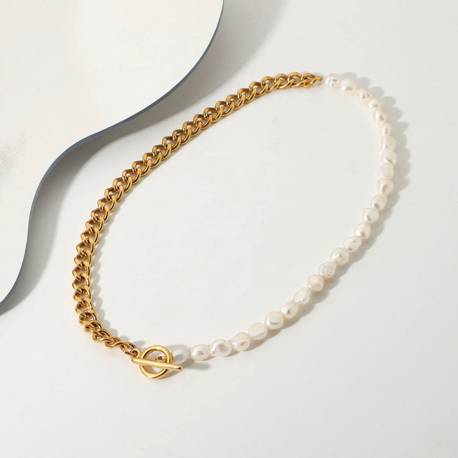Pearl Chain Half & Cuban Necklace